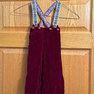 Vintage 80s burgundy velvet baby overalls with Matching Bow Tie